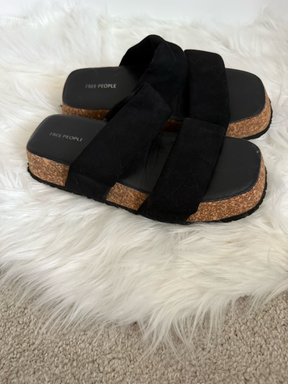 Free People fairmont Black Cork Double-Strap Slide Sandals